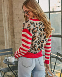 Adeine Striped Leopard Print Cardigan
