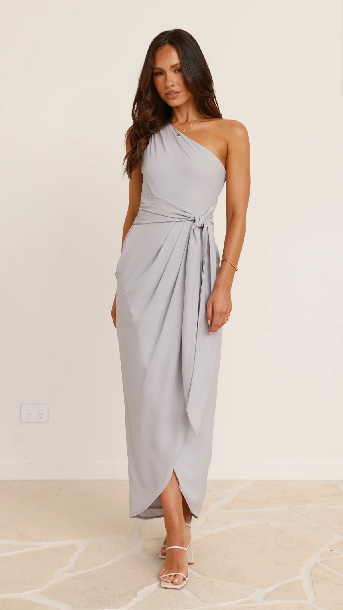 Clara One Shoulder Maxi Dress Silver