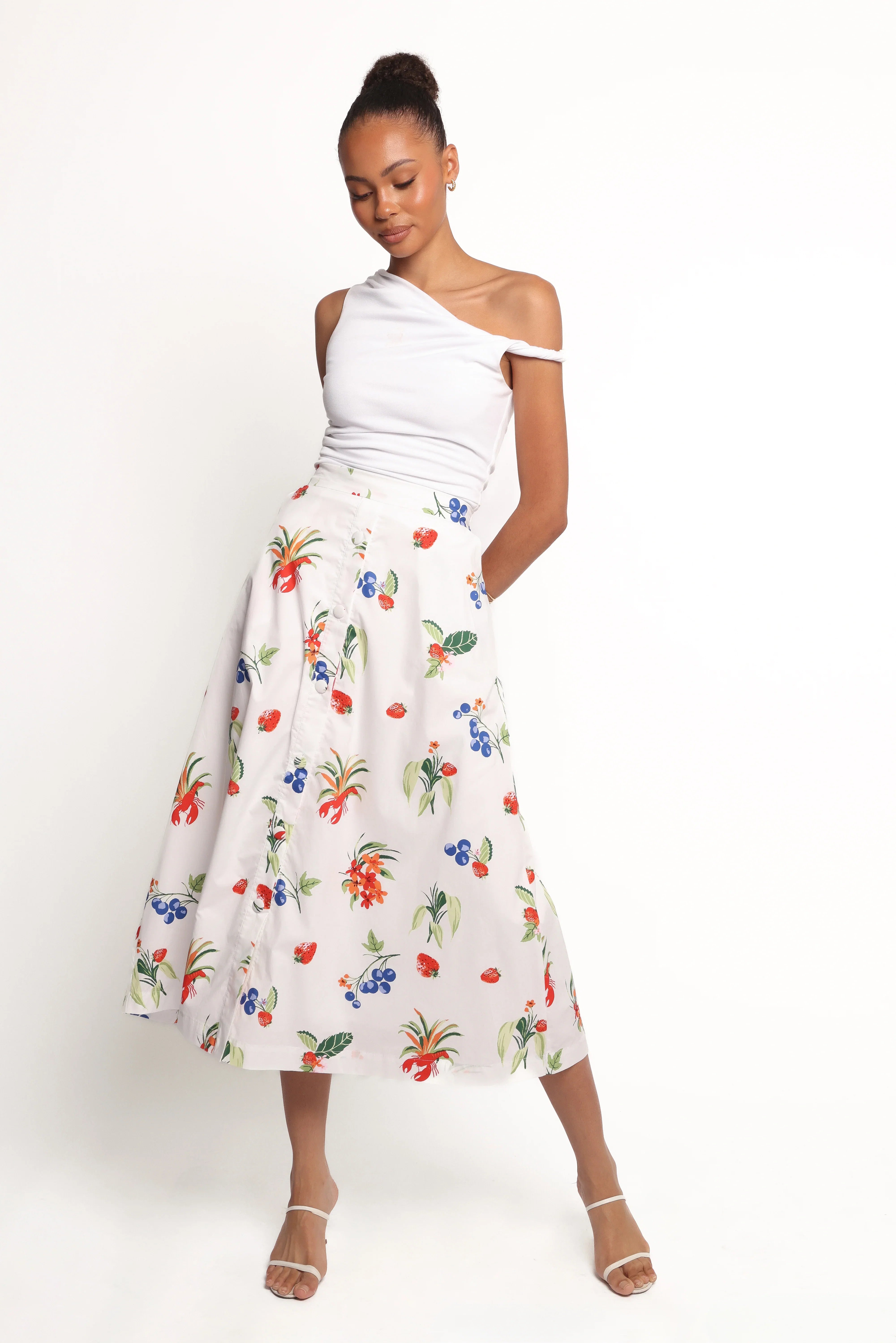 Geneva Midi Skirt Off White Red
