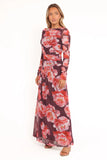 Calypso Long Sleeve Maxi Dress Burgundy Peony