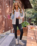 Leony Denim Contrast Printed Sherpa Coat