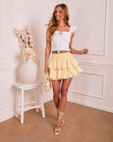 Sunlit Escape Tiered Ruffle Trim Mini Skirt
