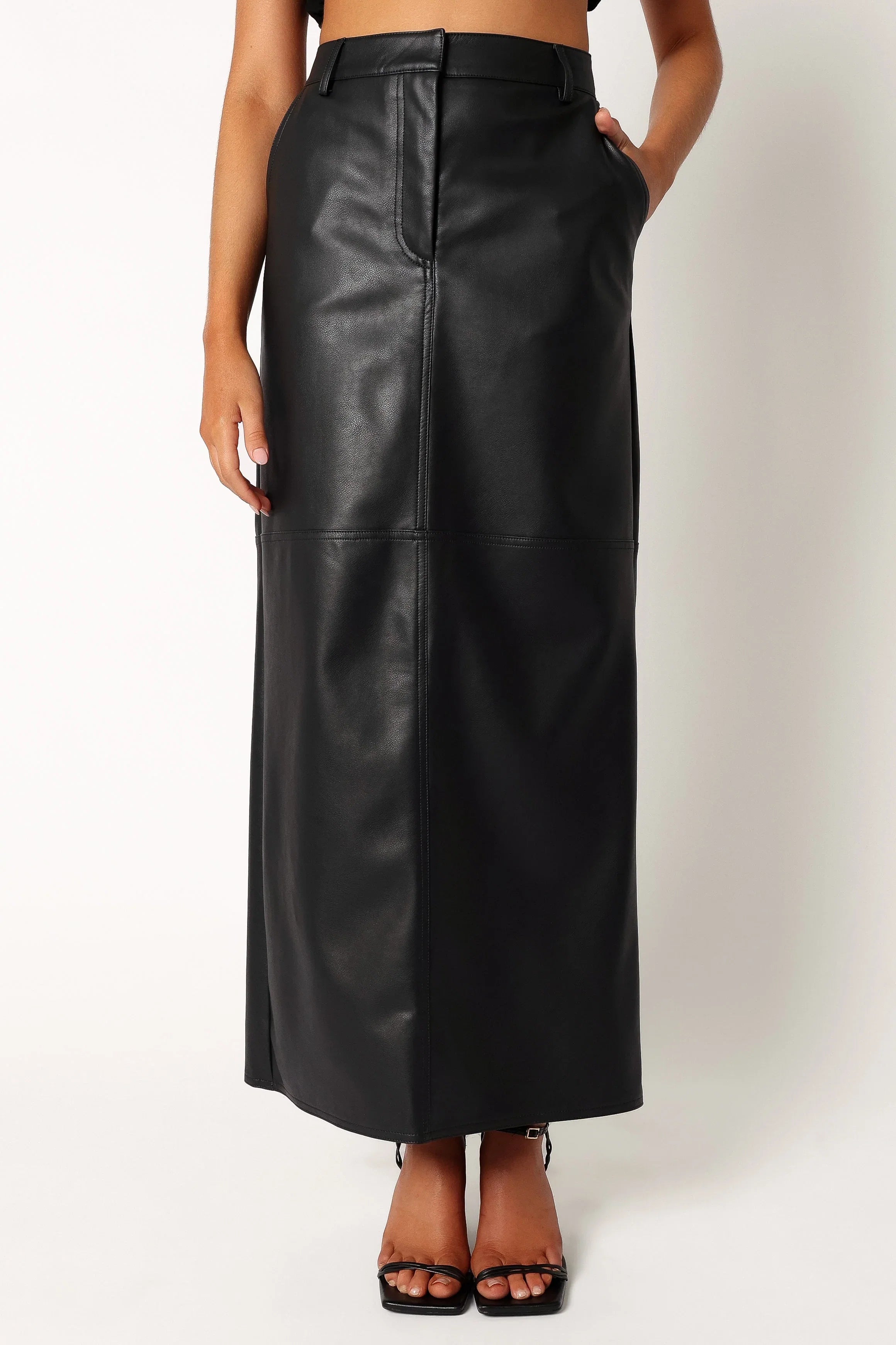 Jade Vegan Leather Column Skirt Black