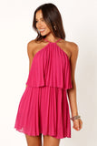Gia Pleated Halterneck Mini Dress Hot Pink