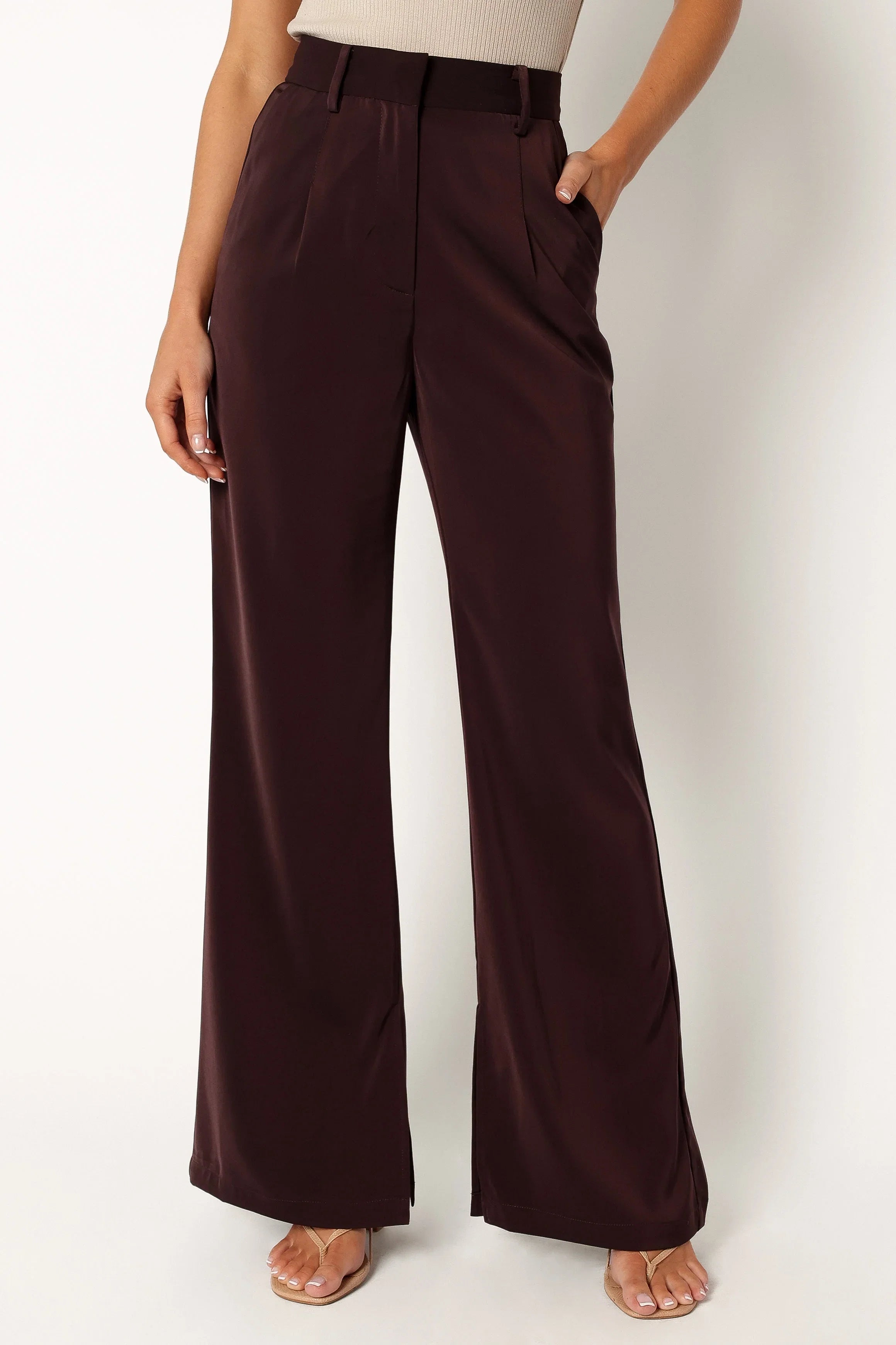 Neveah Silky Wide Leg Trousers Merlot