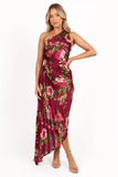 Kleo One Shoulder Maxi Dress Burgundy Floral