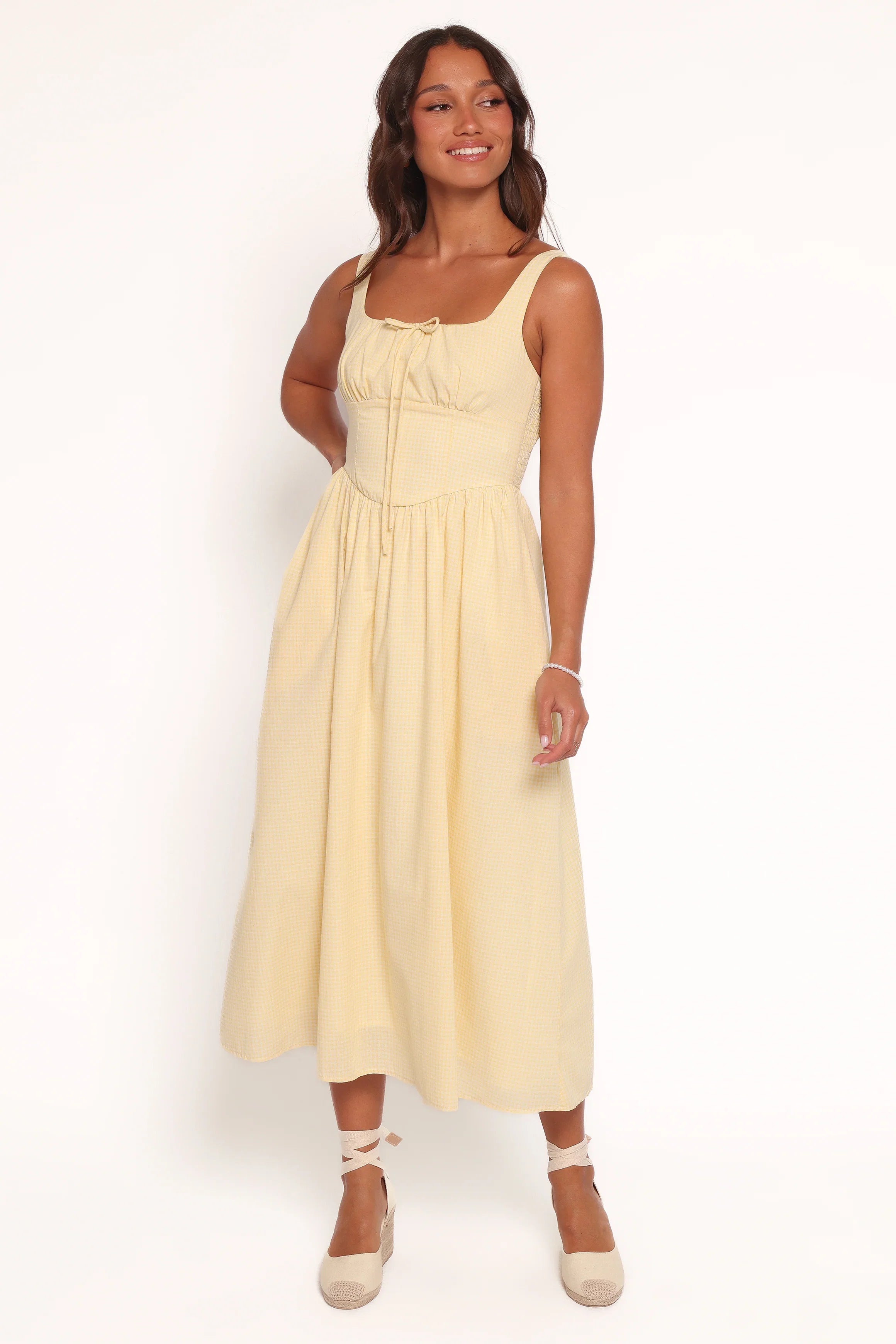 Kinslee Midi Dress Yellow Gingham