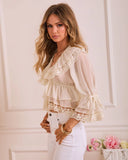 Andrea Ruffle Chiffon Lace Trim Blouse