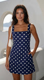 Norah Polka Dot Linen Blend Mini Dress Navy Blue
