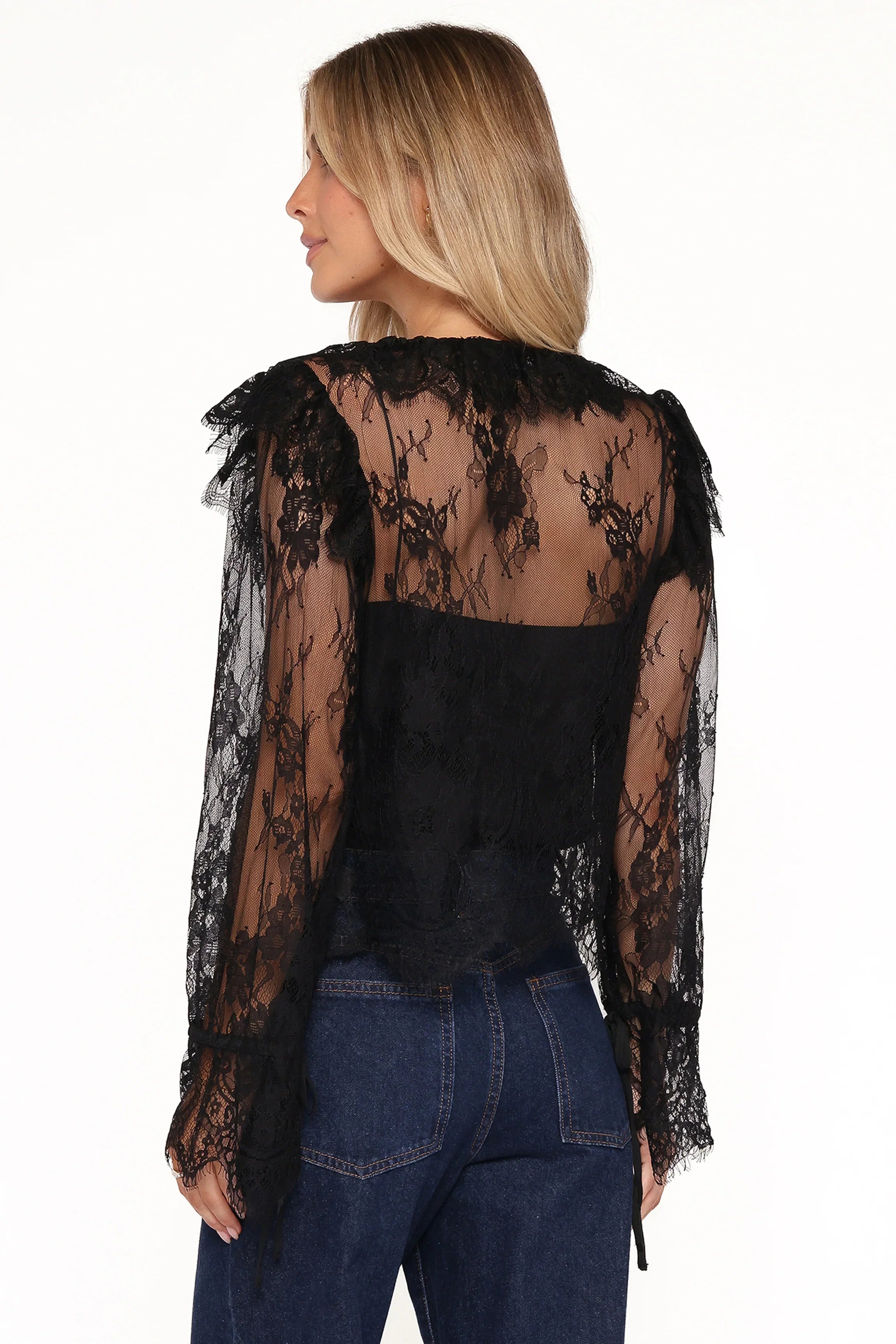 Yeva Lace Button Up Blouse Black