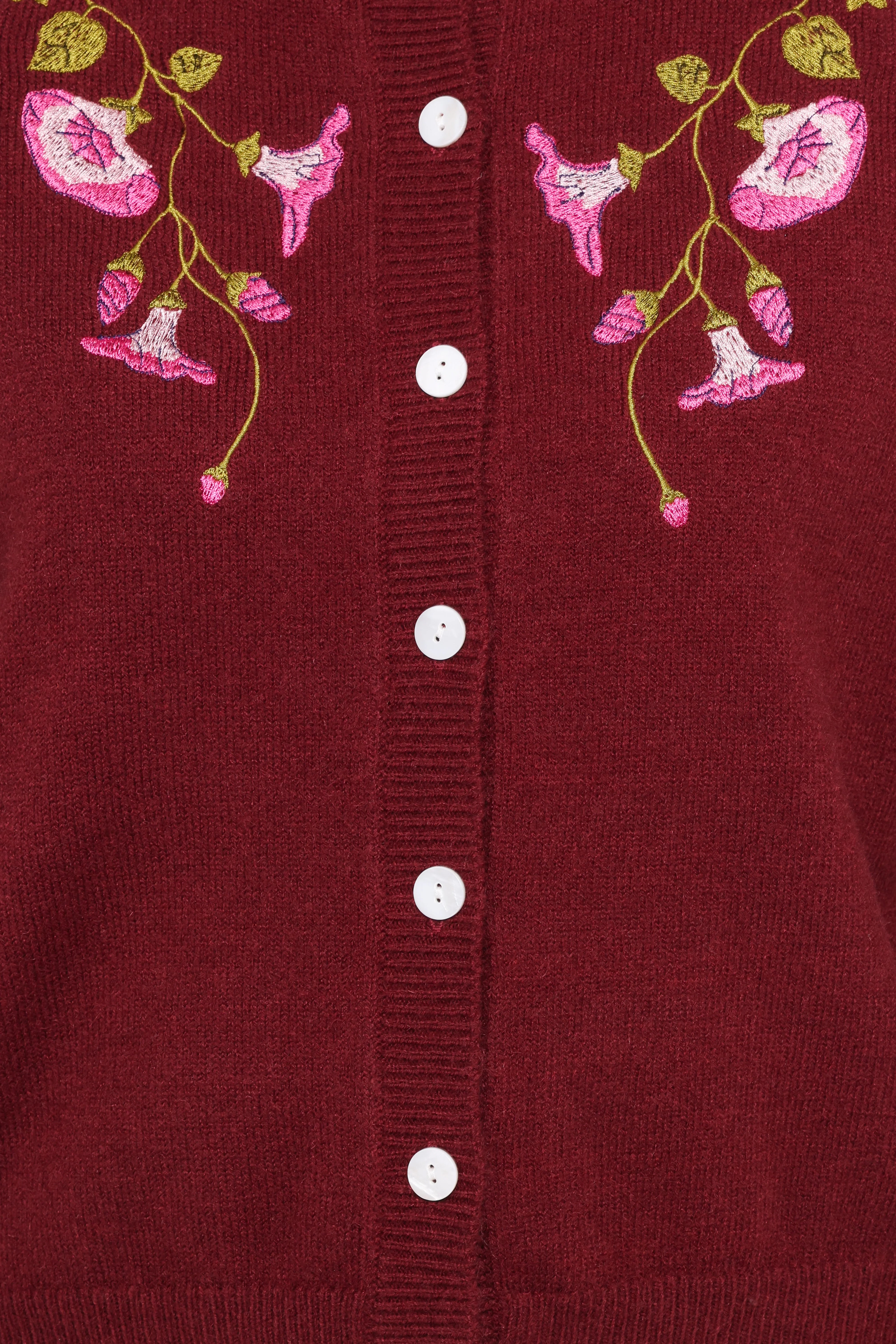 Brittany Placed Embroidery Flower Cardigan Burgundy