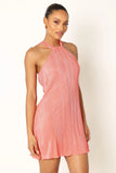 Melody Plisse Halter Mini Dress Coral