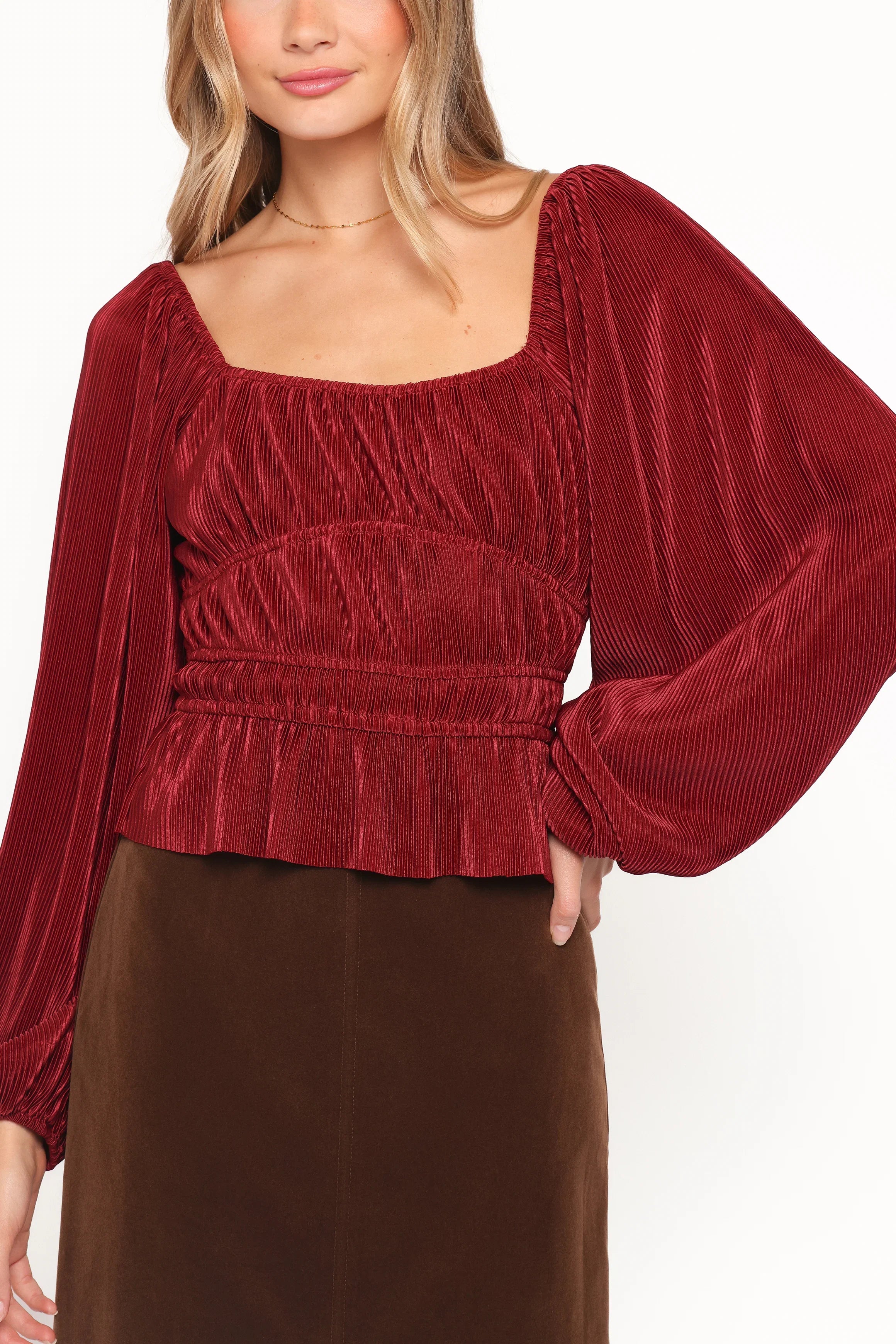 Ceppia Plisse Top Burgundy