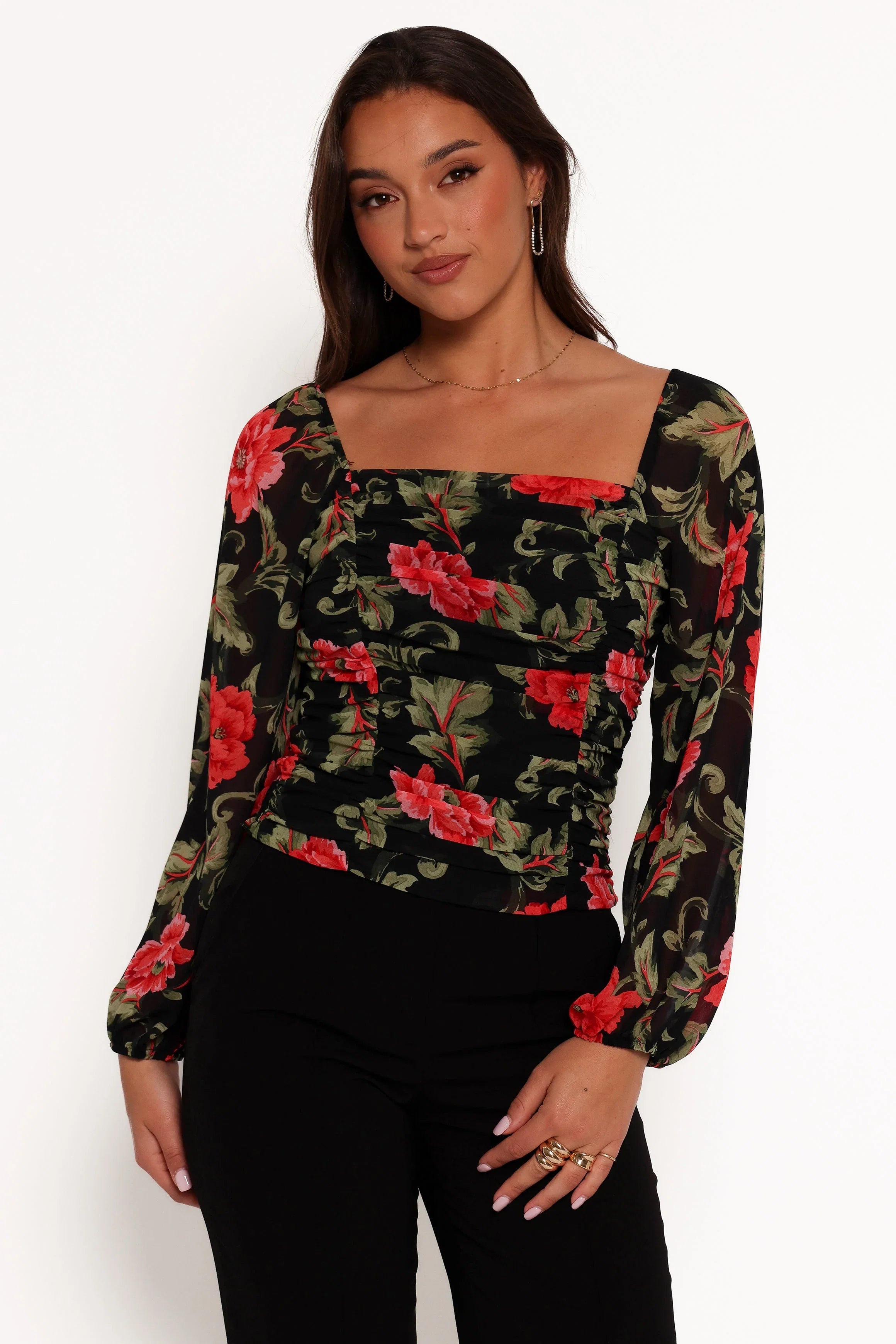 Maia Long Sleeve Top Black Floral