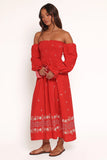 Domenica Shirred Long Sleeve Midi Dress Red Floral Bandana