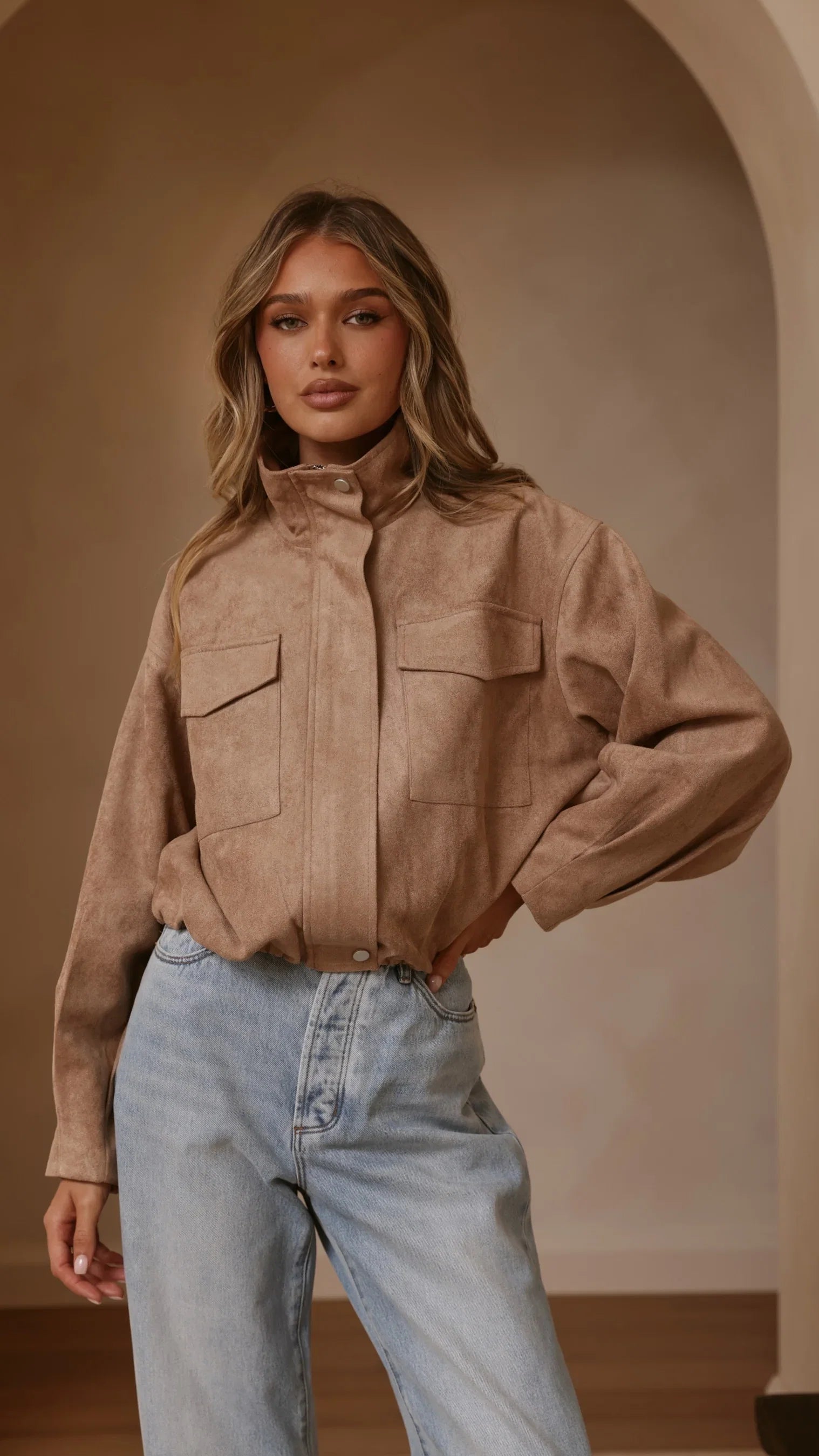 Josh Funnel Neck Jacket Beige