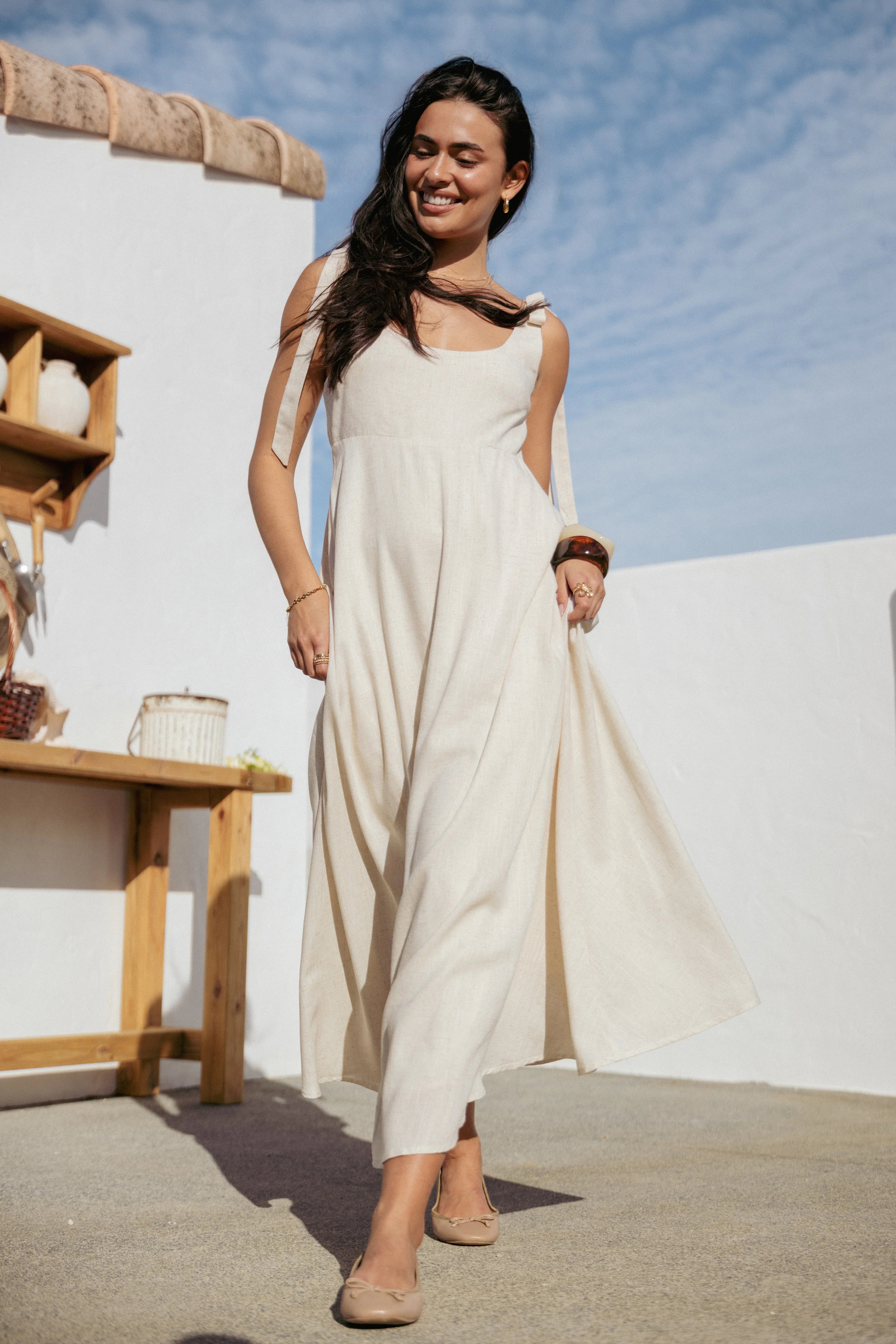 Valara Tie Shoulder Maxi Dress Oatmeal