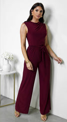 Shera Mock Neck Sleeveless Wide Leg Jumpsuit Burgundy