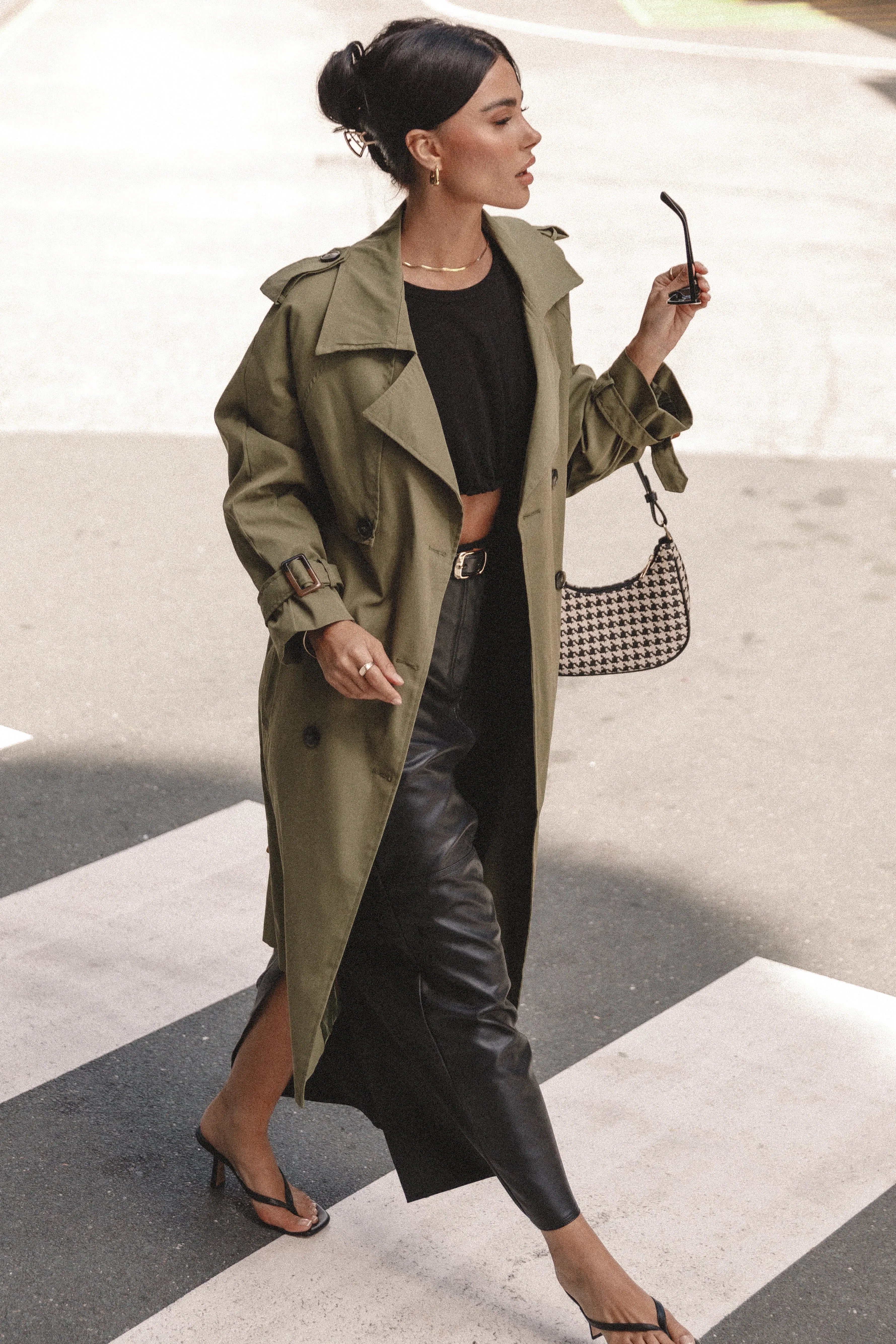 Trina Button Front Trench Coat Olive