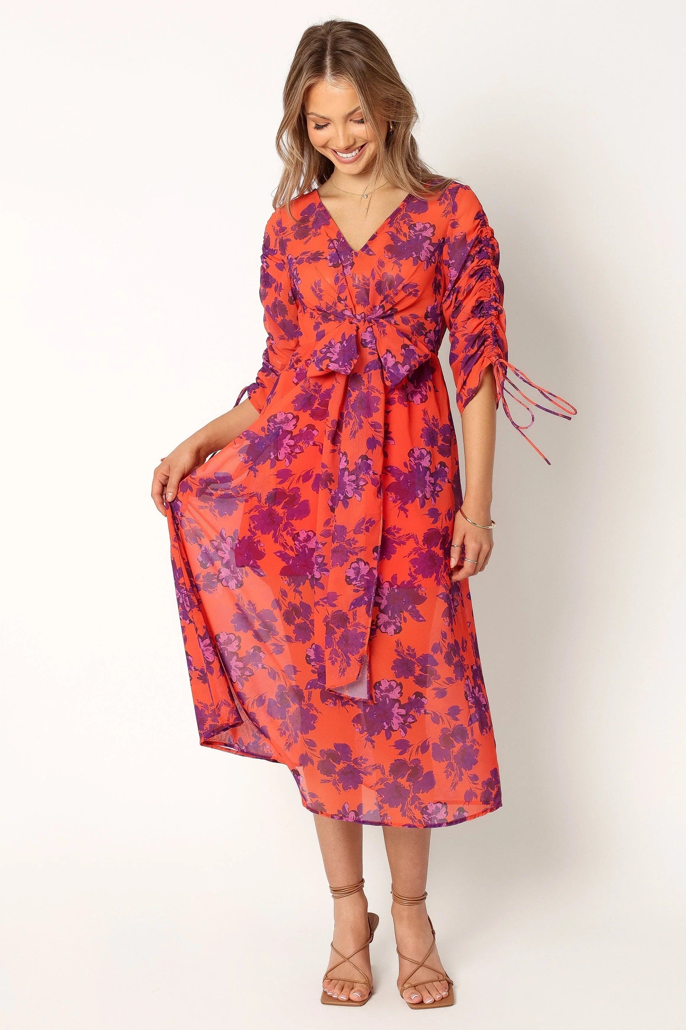 Hallie Midi Floral Dress Red Wine