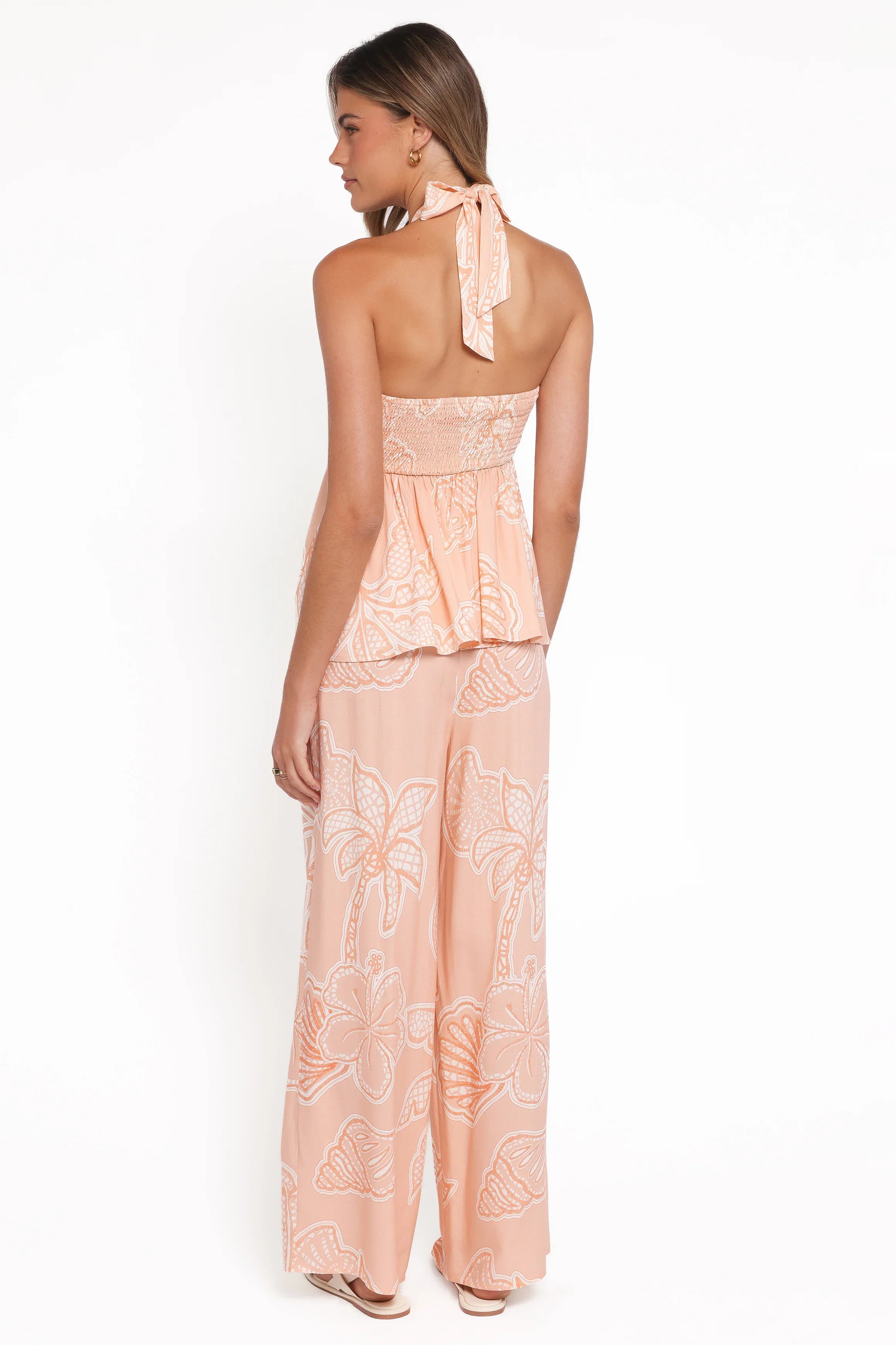 Lira Tie Waist Pant Peach Floral