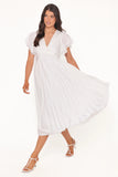 Nova Flutter Sleeve Midi Dress White