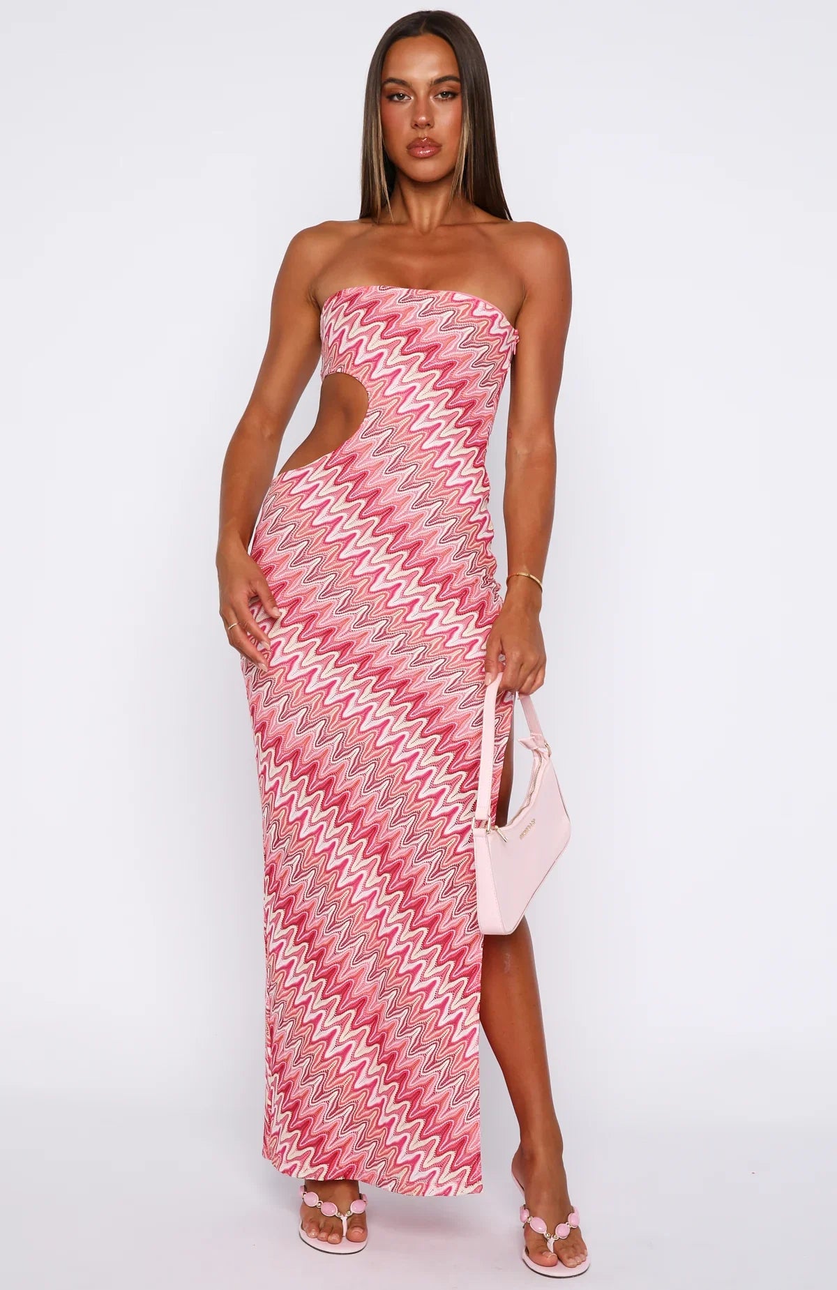 Flirt Mode Strapless Maxi Dress Sunrise Waves