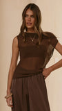 Zabella Sheer Off Shoulder Top Chocolate