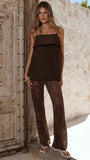 Yvette Top and Lace Pants Set Chocolate