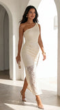 Solvèra Lace One Shoulder Midi Dress Pale Yellow