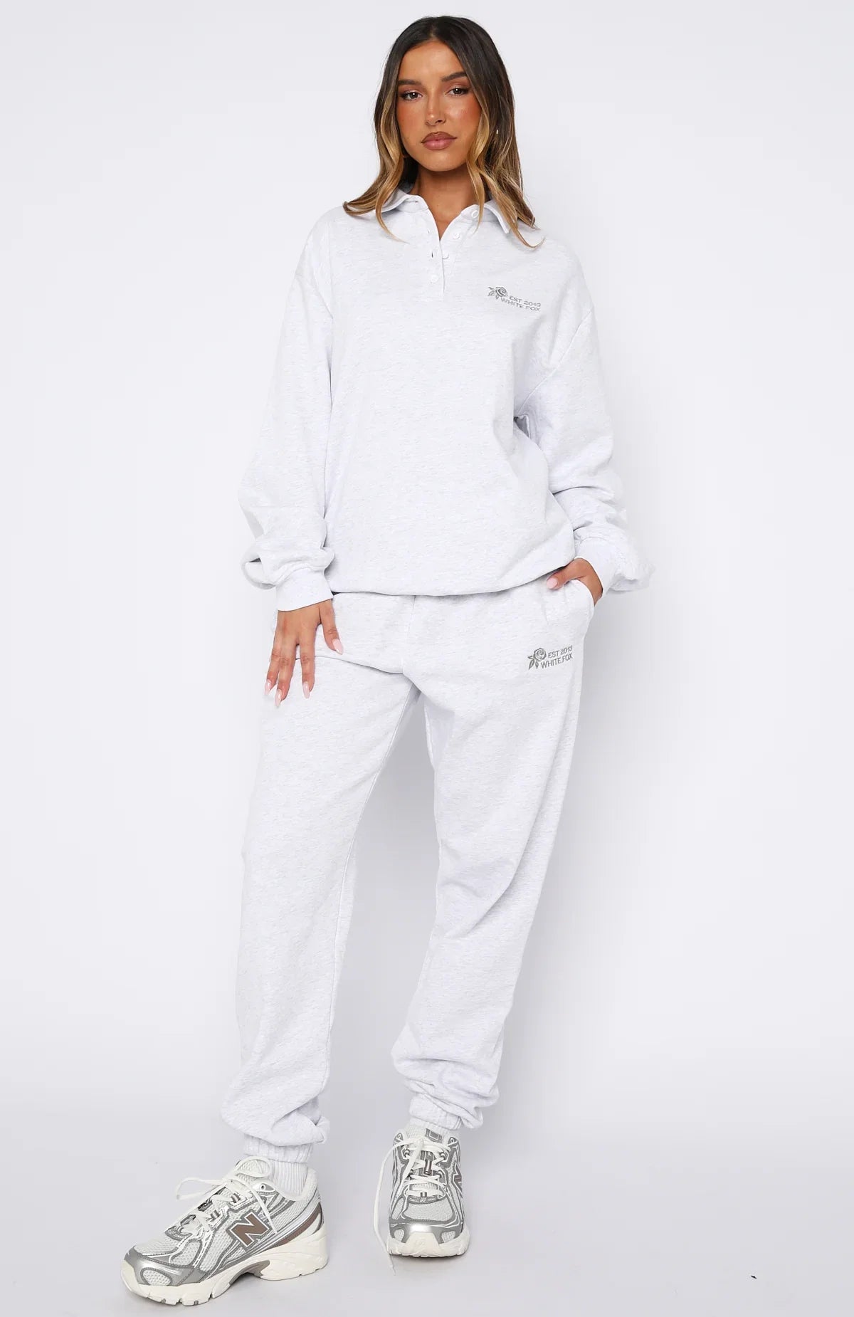 Cant Be Changed Oversized Henley Sweater Grey Marle