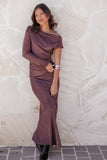 Olympia Off Shoulder Maxi Dress Chocolate