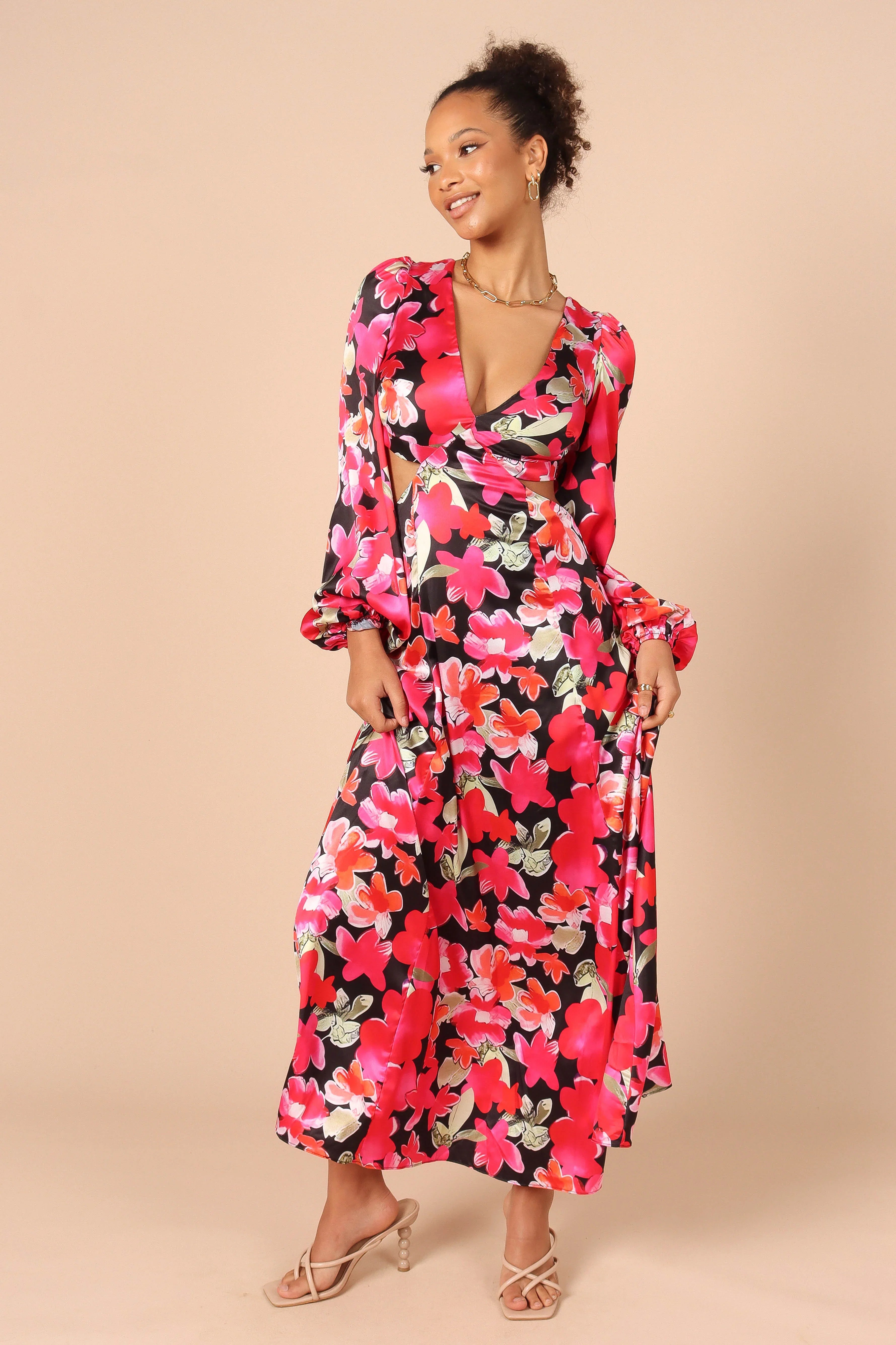 Teena Puff Sleeve Cutout Maxi Dress Black