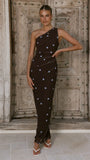 Cataleya Maxi Dress Brown Blue Polka Dot