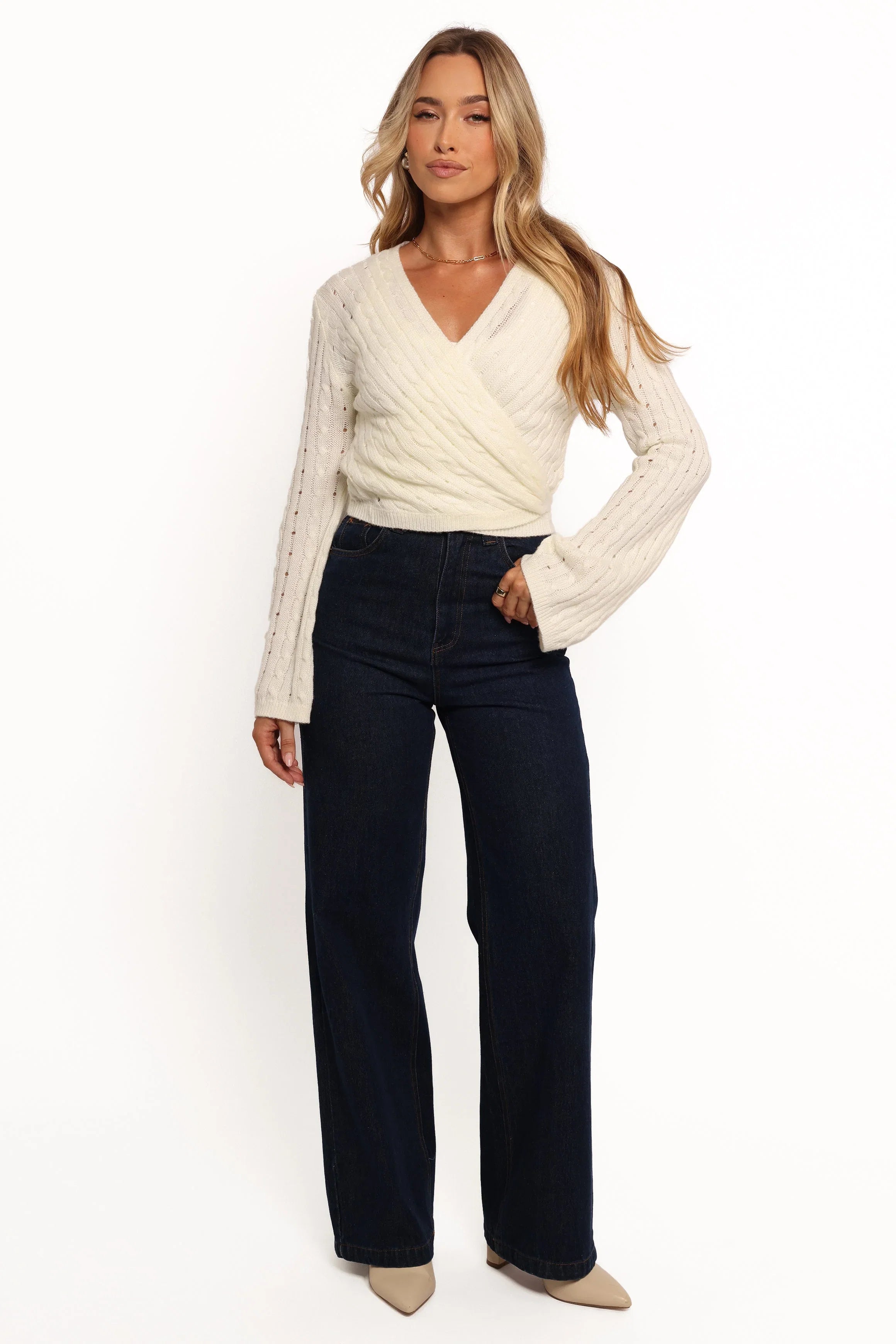 Kaelie Wrap Front Knit Top White