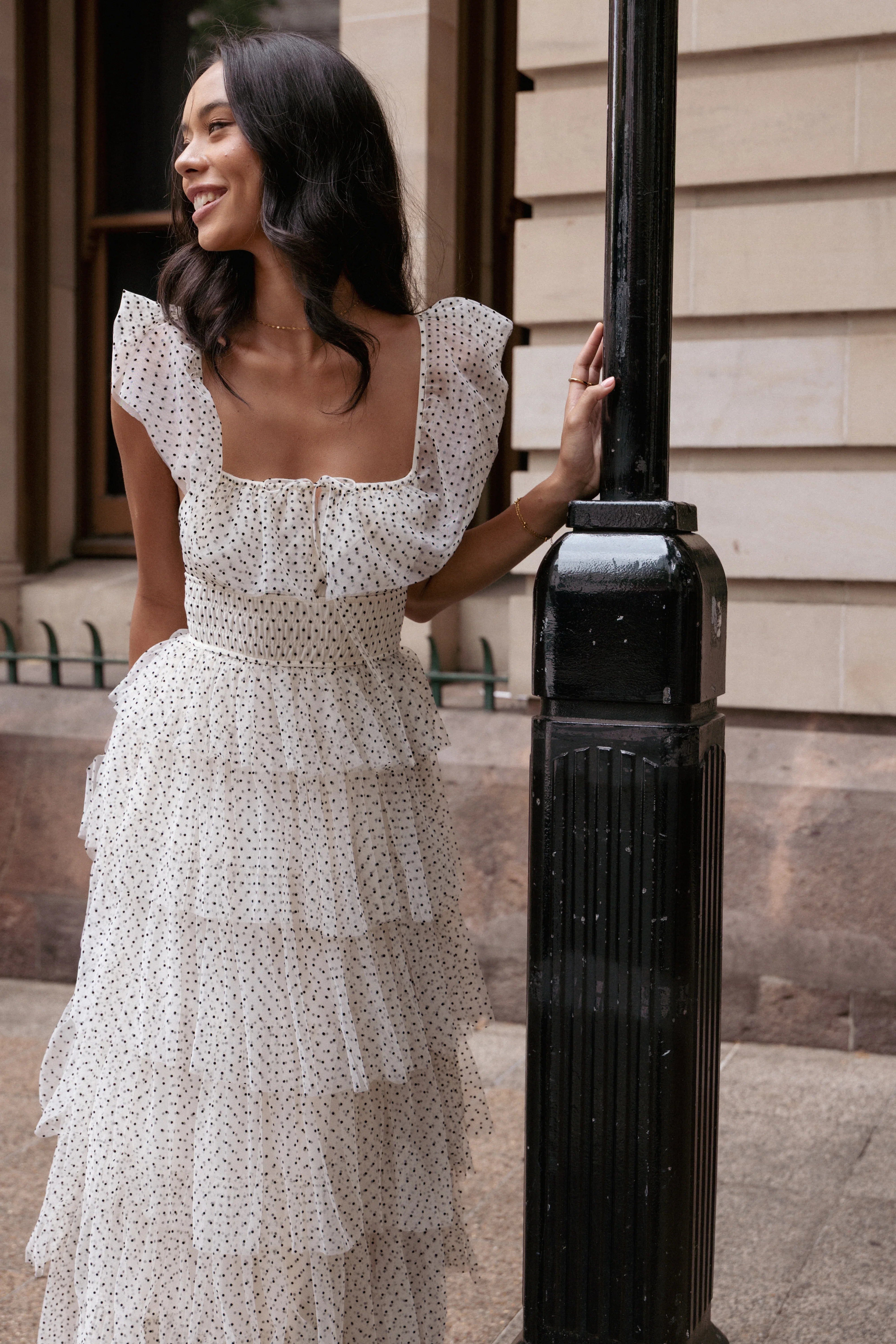 Belle Maxi Dress Cream Polka Dot