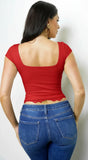 Solace Lace Trim Cap Sleeve Top Red
