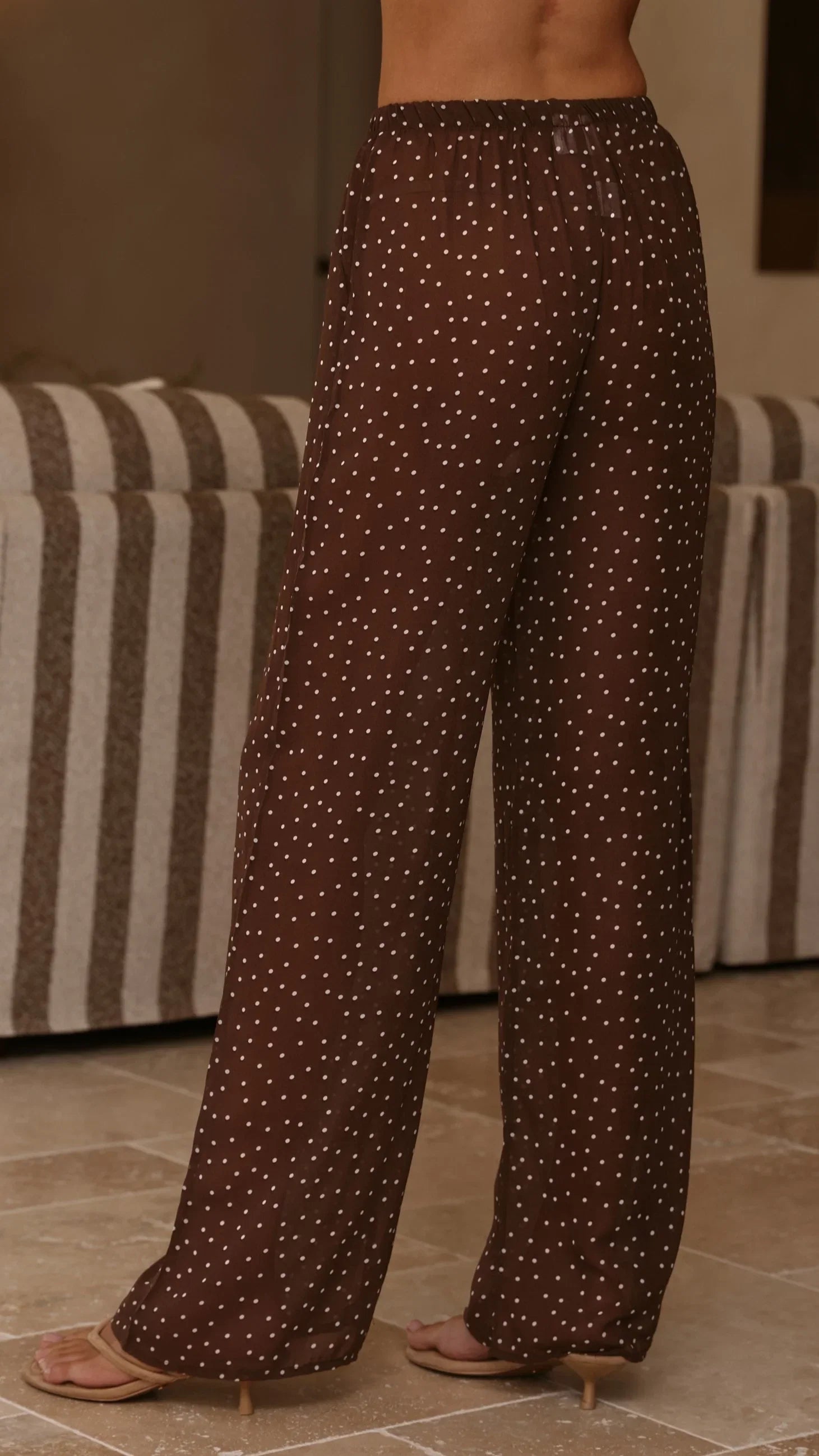 Ashleigh Sheer Shirt and Pants Set Brown Polka