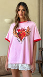 Amor E Sorte Oversized Tee Pink Red