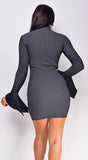 Candra Black High Neck Ribbed Mini Dress
