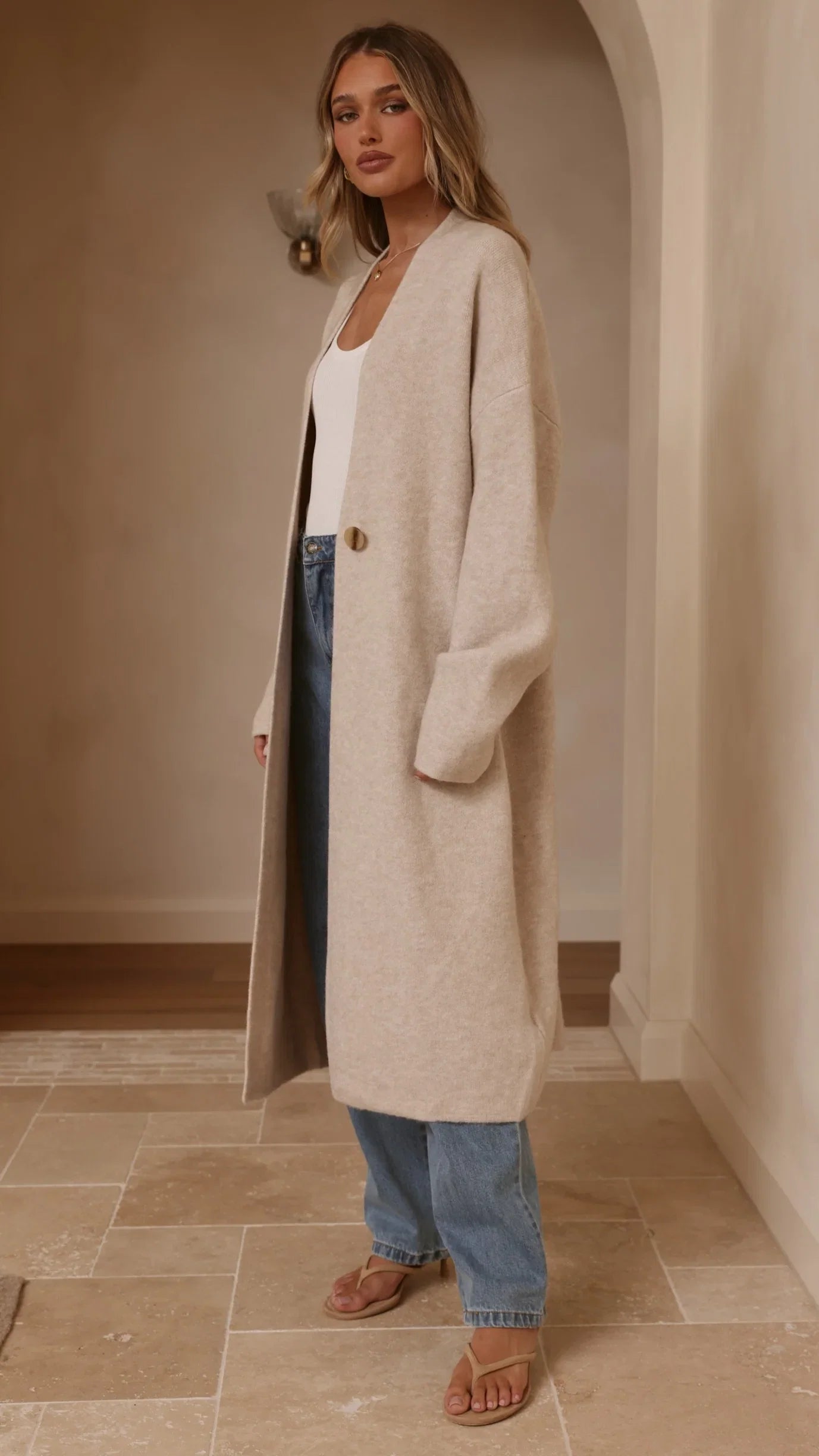 Romy Longline Cardigan Oat