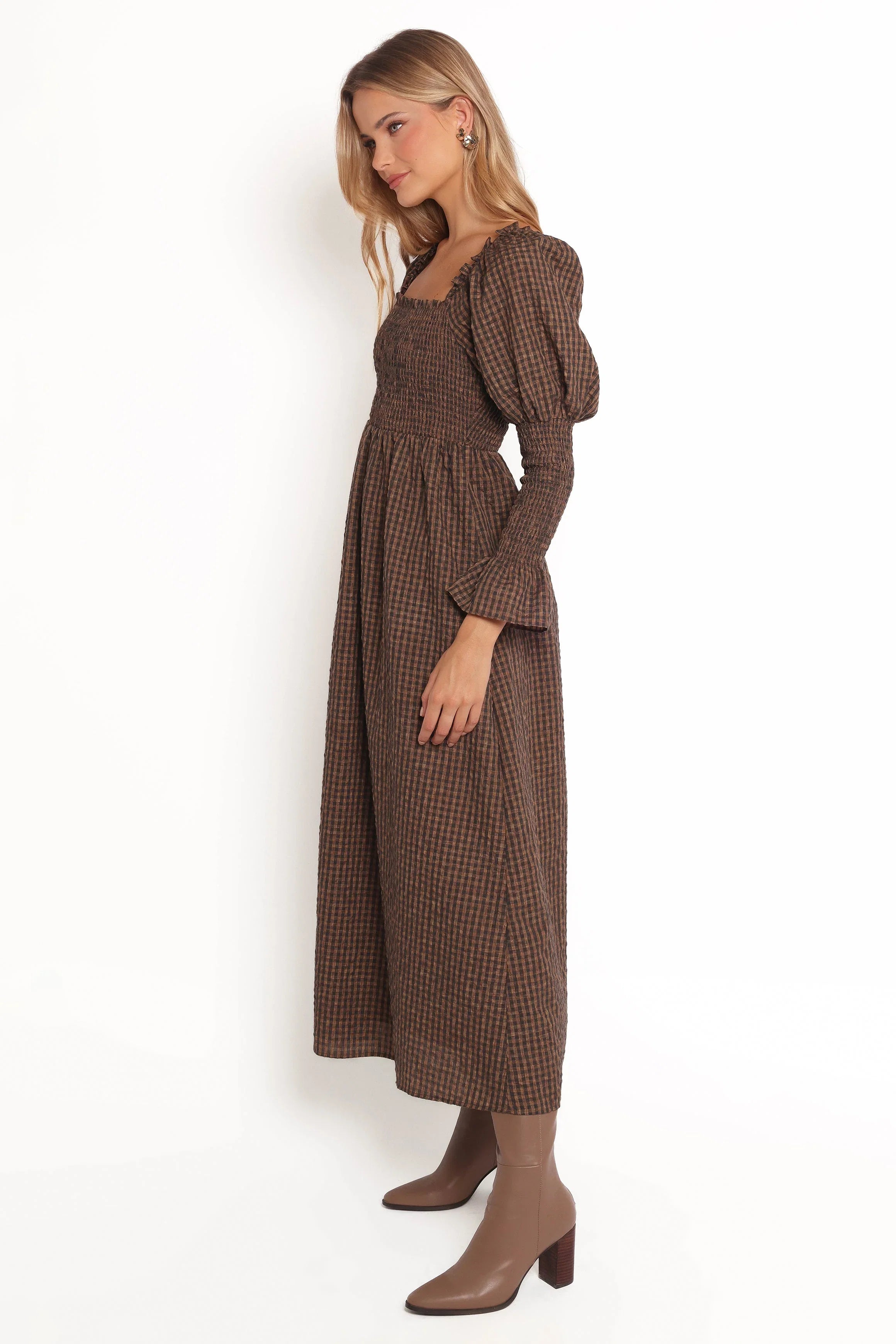 Cyrena Maxi Dress Brown Check