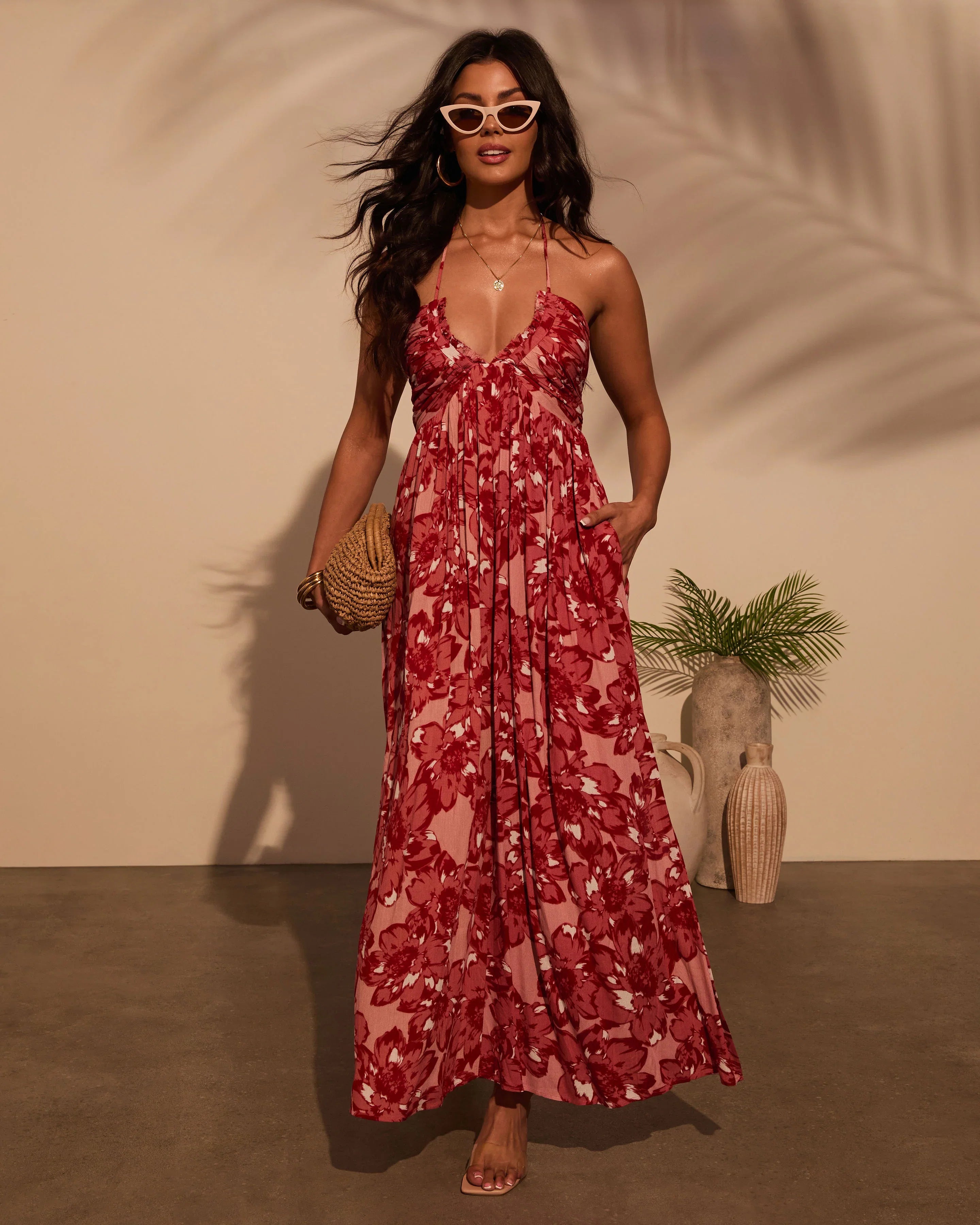 Honolulu Halter Tropical Print Maxi Dress