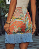 Keanu Border Print Wrap Mini Skirt