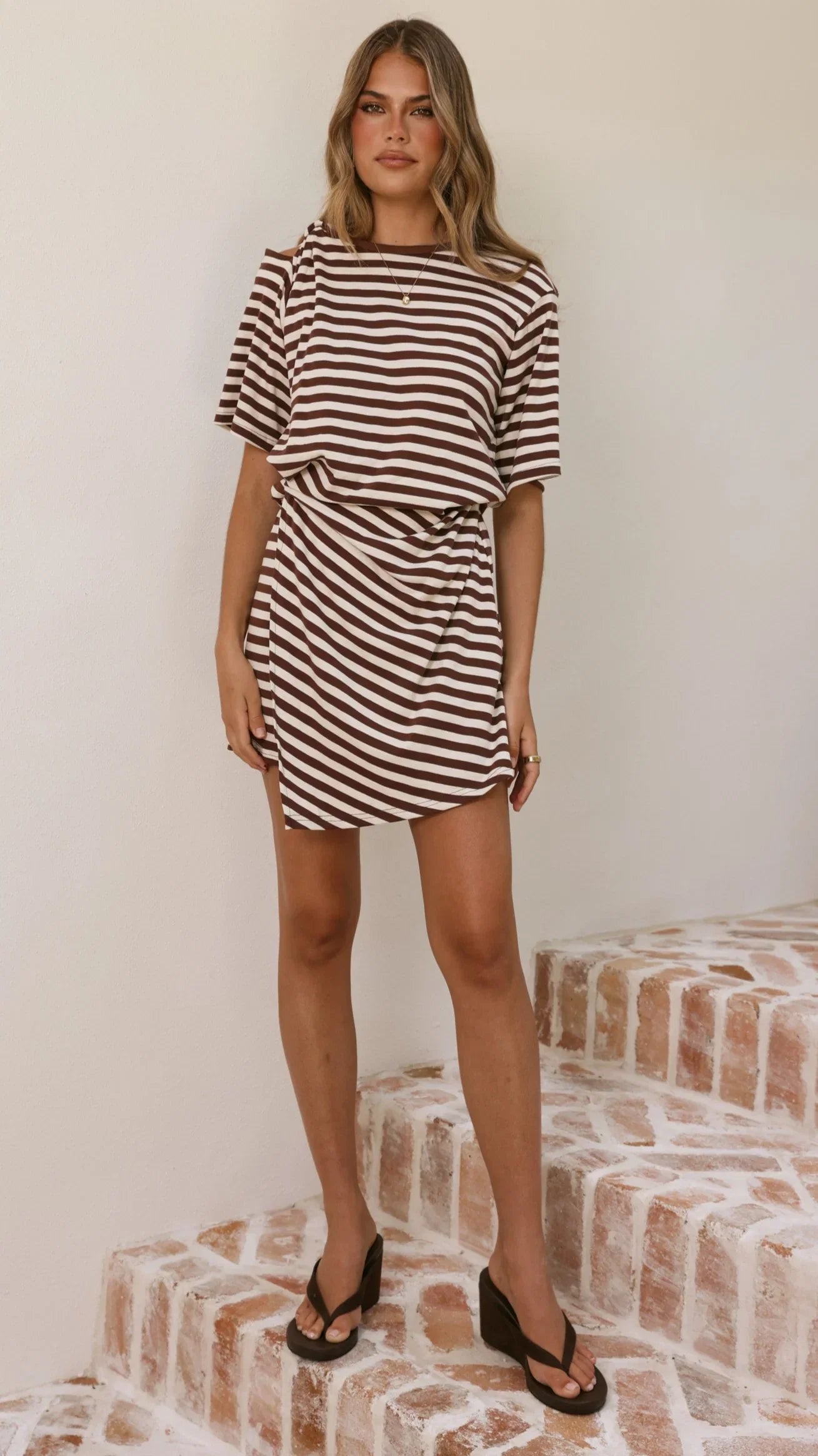 Adelia Mini Dress Chocolate Stripe