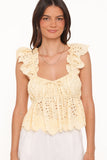 Regina Eyelet Ruffle Top Butter Yellow