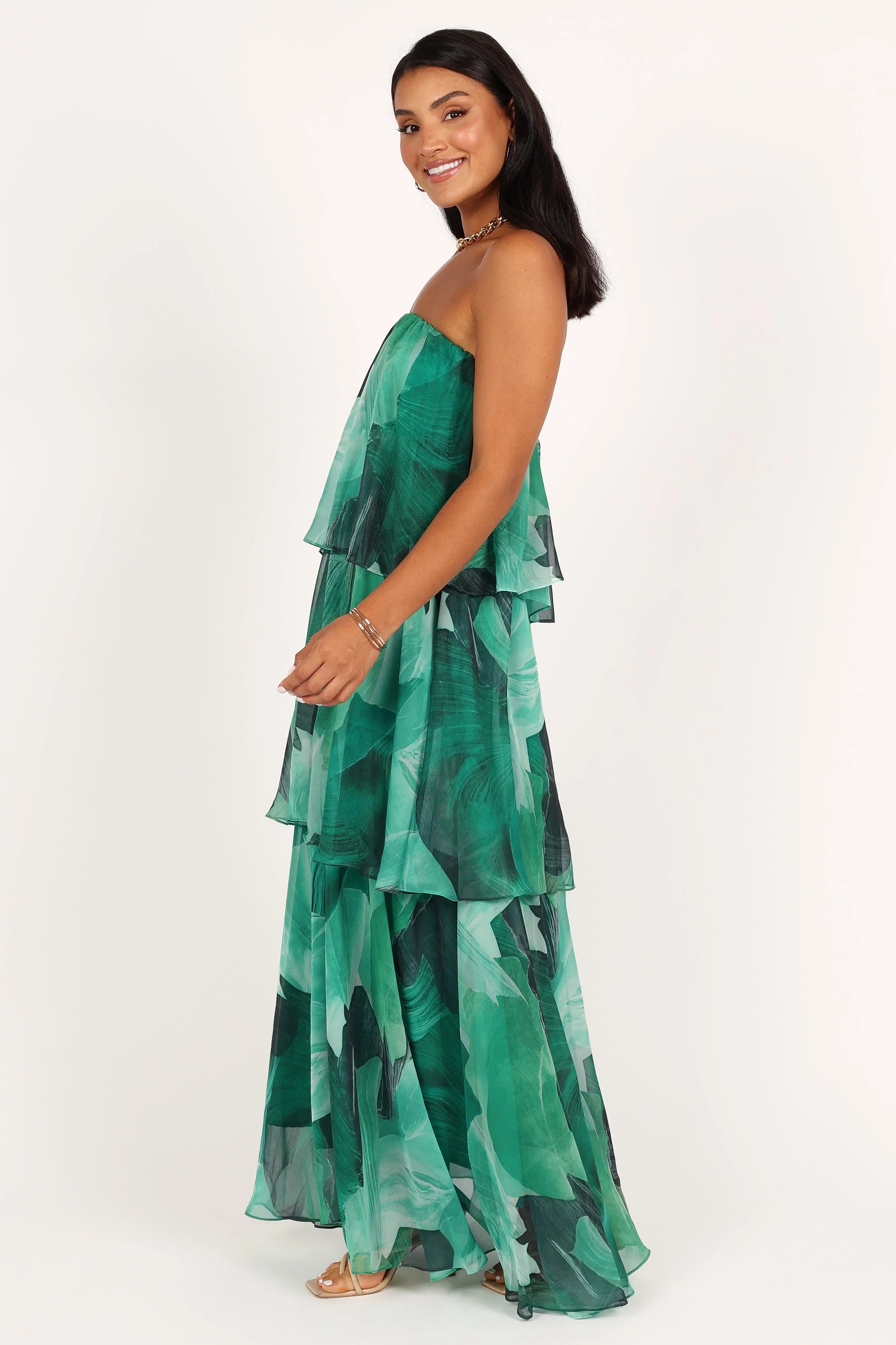 Bloom Strapless Maxi Dress Green Floral