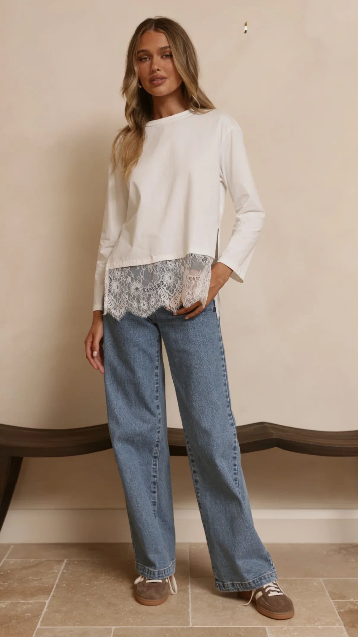 Alina Lace Trim Top White