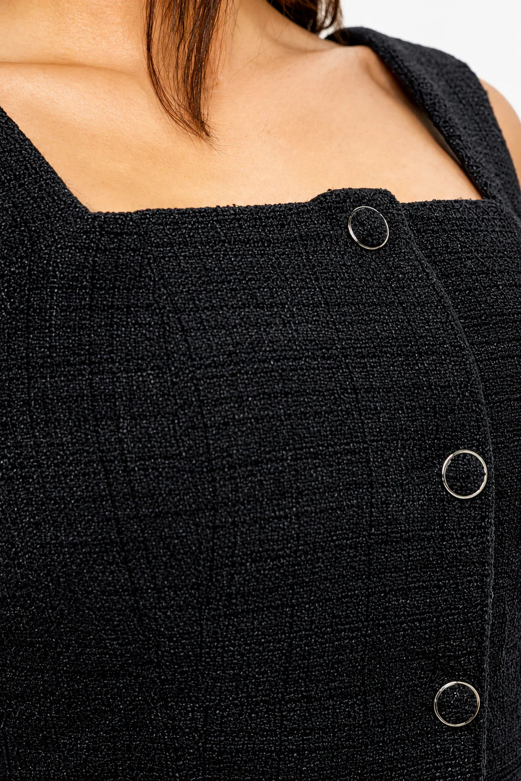 Veyra Tweed Ring Button Mini Dress Black