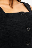 Veyra Tweed Ring Button Mini Dress Black